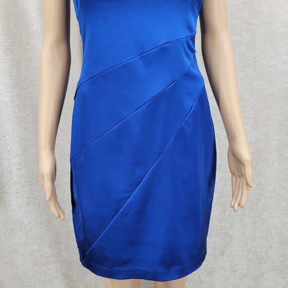 Cache Y2K Elegant Blue Satin Bodycon Halter Dress - Picture 7 of 14